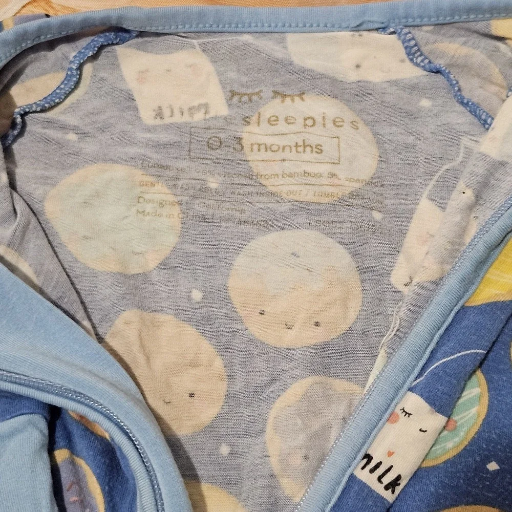 Little Sleepies Milk & Cookies Zippy 0-3M Blue Bamboo Pajamas